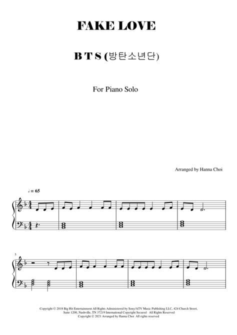 Fake Love Arr Hanna Choi Par Bts Partitions Pour Piano Facile Sur Sheet Music Direct