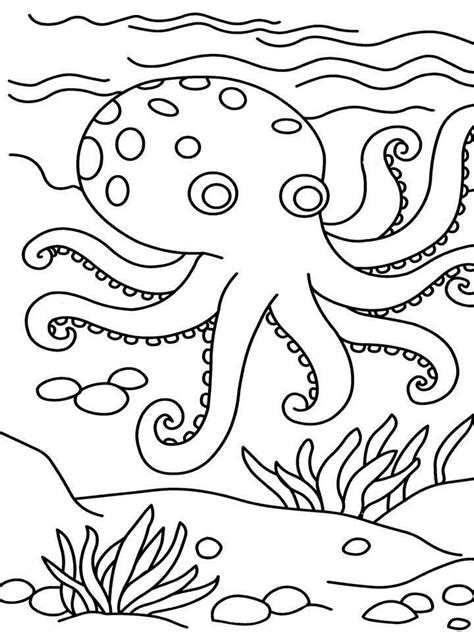 An Octopus Is Swimming In The Ocean Coloring Page