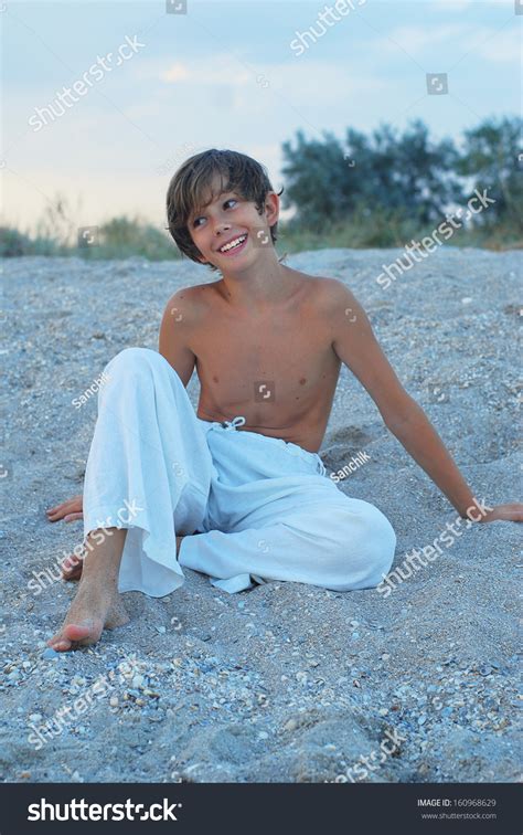 Evening On The Azov Sea Happy Boy On The Beach Stock Photo 160968629