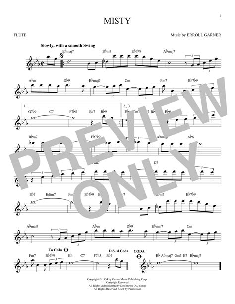 Misty By Erroll Garner Sheet Music For Flute Solo At Sheet Music Direct