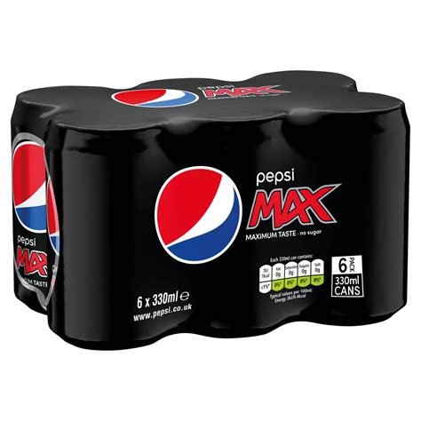 Pepsi Max Sugar Free Cola Cans 6 Pack 330 Ml