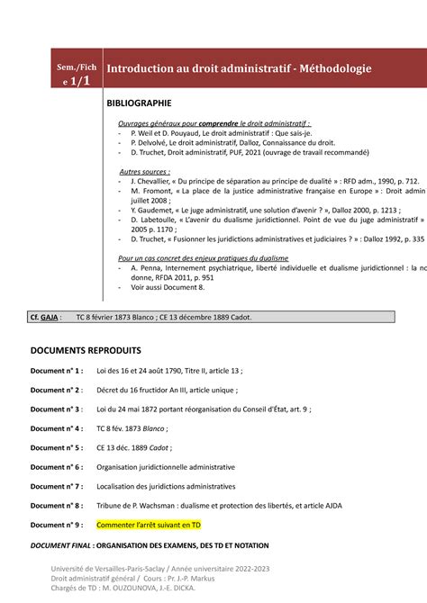 Fiche TD 1 Sem Fich E 1 1 Introduction Au Droit Administratif