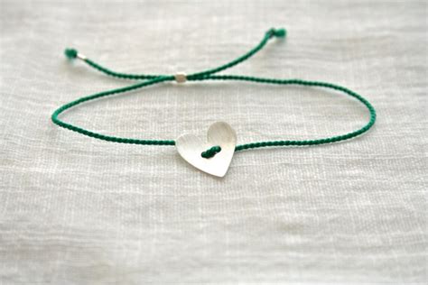 Green Silk Thread Bracelet With Sterling Silver Heart Etsy Hong Kong