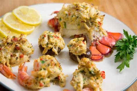 Crab Imperial Stuffed Lobster, Shrimp and Mushrooms - Chef Dennis