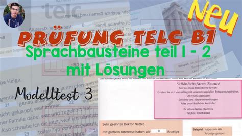 Prüfung Telc b1 Sprachbausteine teill 1 und 2 mit lösungen modelltest