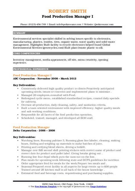 Food Production Manager Resume Samples Qwikresume