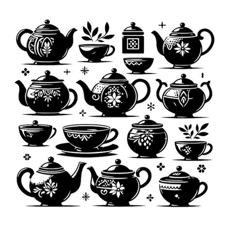 Teapot Set Silhouette Vector Illustration Premium AI Generated Vector