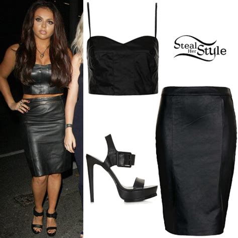 Jesy Nelson Leather Bralet And Skirt Steal Her Style