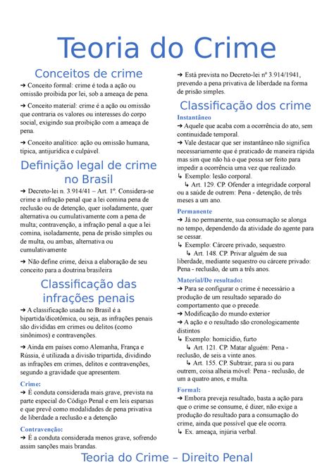 Teoria do crime Resumo baseado nas anotações de aula e no livro