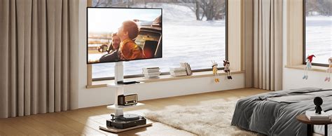 Fitueyes Support Tv Sur Pied Avec Pi Destal En Bois De Pouces