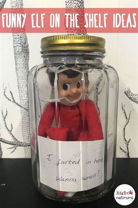 An Elf In A Jar With A Note Attached To It That Says Funny Elf On The