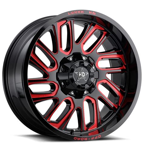 24 Luxxx HD Wheels LHD18 Gloss Black With Red Milled Off Road Rims