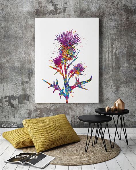 Thistle Watercolor Print Scottish Thistle Canvas Art Nature Etsy