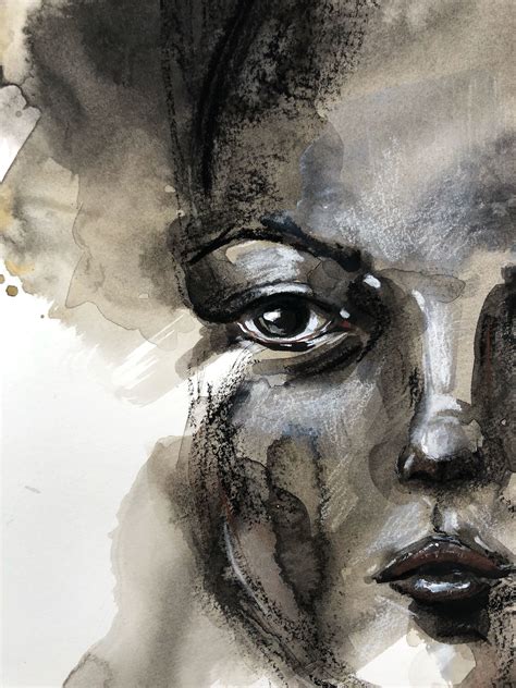 Moody Charcoal And Watercolour Portrait Abstract Art Painting