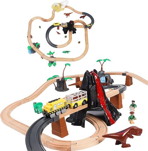 Winb Wooden Train Tracks 80pcs And Dinosaur Wooden Train Tracks T