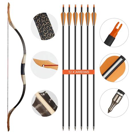 Archery 48 54 Traditional Recurve Bow And Carbon Arrows Set Mongoli