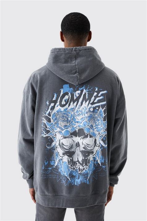 Oversized Homme Skeleton Wash Graphic Hoodie Boohoo Uk