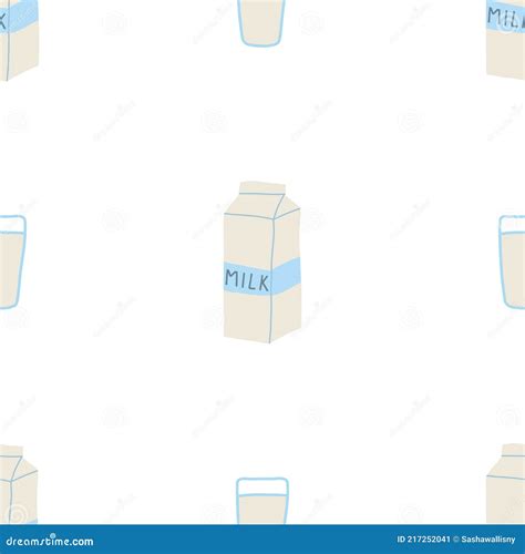 Seamless Pattern Of Milk Cartons In Hand Drawn Doodle Line Style