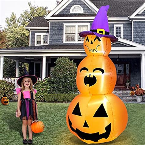 Ft Giant Halloween Inflatable Outdoor Stacked Pumpkins With Witches