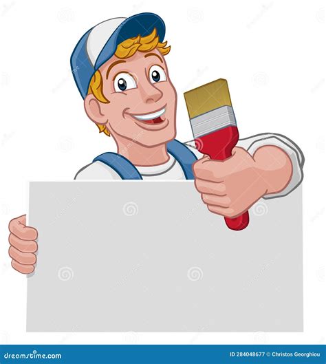 Painter Decorator Paint Brush Cartoon Handy Man Stock Vector