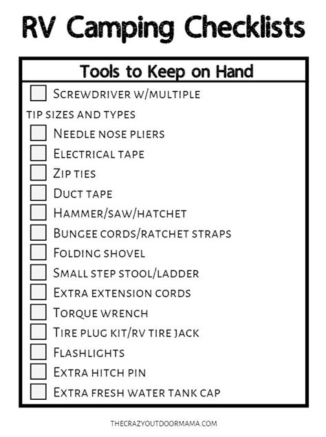 Free Rv Camping Checklist Printable Editable