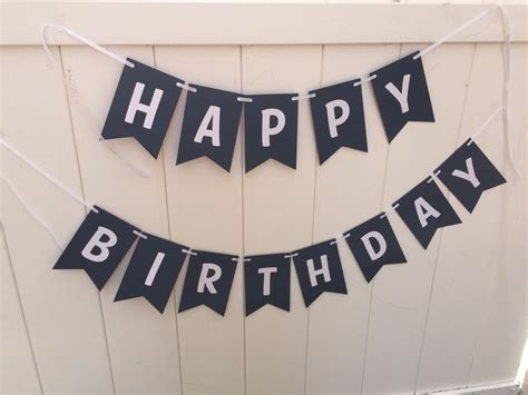 Happy Birthday Banner Navy Blue And White Etsy