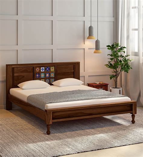 Buy Siramika Sheesham Wood Queen Size Bed In Provincial Teak Finish At