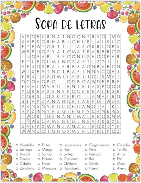 Sopa de letras Actividades de nutrición