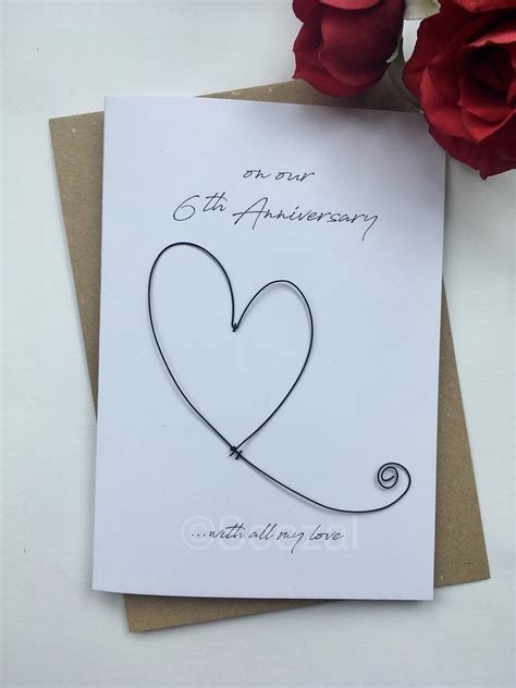 6th Wedding Anniversary Keepsake Card Wire Heart 6 Six Years Etsy