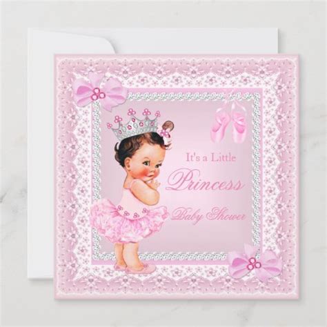 Princess Baby Shower Girl Pink Ballerina Brunette Invitation Zazzle