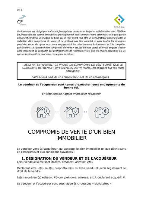 Compromis De Vente Federia V Fr Region Wallonne V Ce