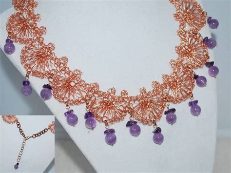 Crocheted Copper Wire Lace Necklace Crochet Statement Etsy