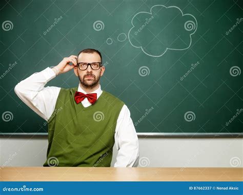 Male Nerd Thinking Stock Image Image Of Retro Horizontal 87662337