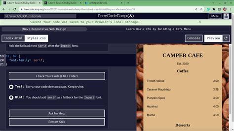 Learn Basic Css By Building A Cafe Menu Step 11 Html Css The Freecodecamp Forum