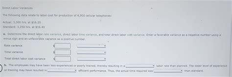 Solved Direct Labor Variances The Following Data Relate To Chegg