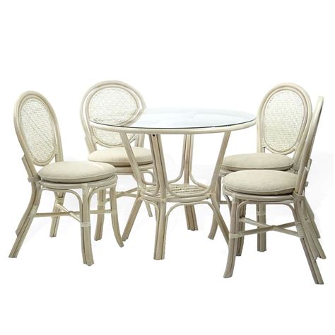 Wickerix 5 Piece Rattan Wicker Dining Set Round Table Glass Top And 4