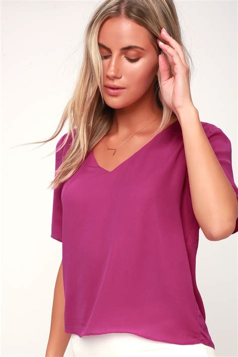 Cute Magenta Top Short Sleeve Top Office Top Crop Top Lulus