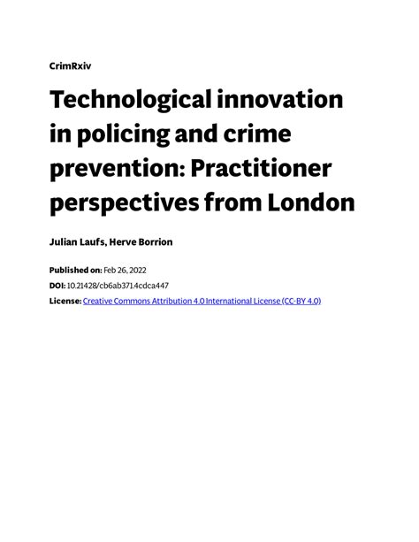 Pdf Technological Innovation In Policing And Crime Prevention