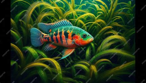 Colorful Amazonian Fish In A Bed Of River Weeds A Vibrant Underwater