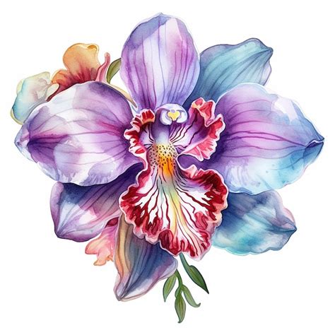 Premium AI Image | A bouquet of orchids with a red and blue flower.