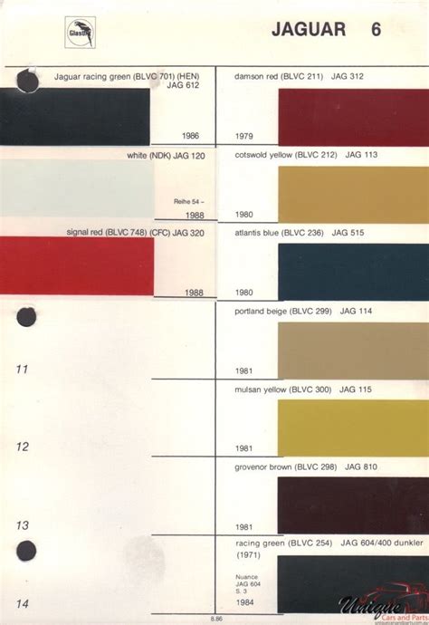 Jaguar Paint Chart Color Reference Paint Charts Color Painting