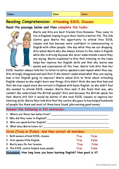 Reading Comprehension Attending ESO English ESL Worksheets Pdf Doc