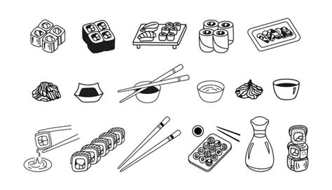 Premium Vector Japanese Sushi Roll Set In Hand Drawn Doodle Style