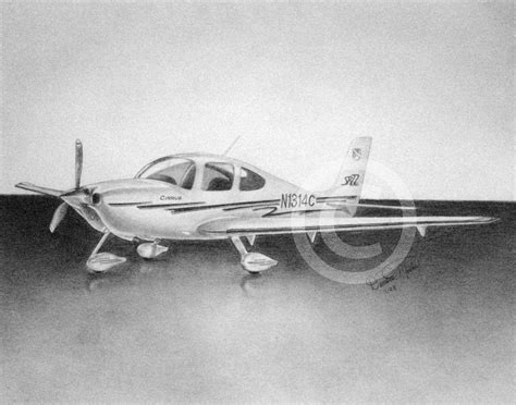 8x10 Print Cirrus Sr22 Jet Aircraft Pencil Drawing Print Etsy