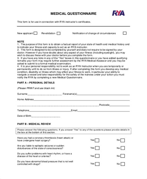 FREE 11 Sample Medical Questionnaire Forms In PDF MS Word Excel