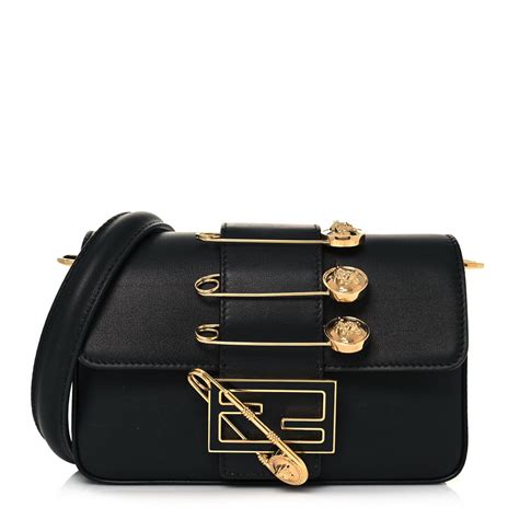 Fendi X Versace Vitello Seta Fendace Mini Brooch Baguette Black