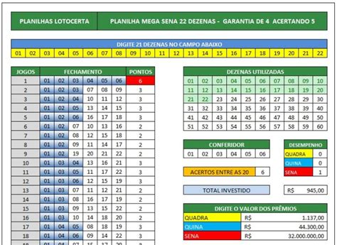 Planilha Mega Sena Dezenas Em Jogos Lotocerta