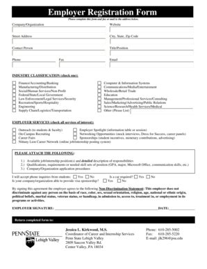 Fillable Online Lv Psu Employer Registration Form Penn State Lehigh