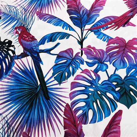 Black Tropical Fabric Exotic Bird Fabric Parrot Fabric Palm Etsy