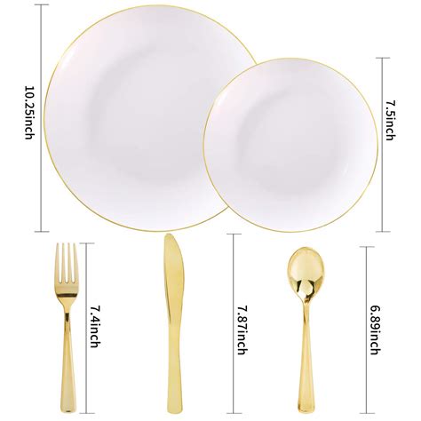 Nervure 125PCS White And Gold Rim Plastic Plates Disposable Gold